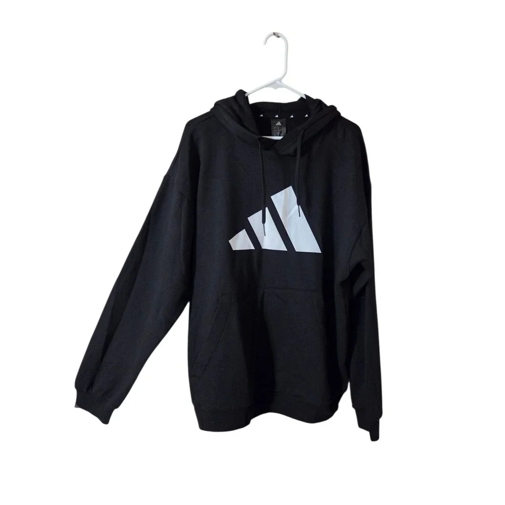 Adidas Black Hoodie Pullover Sweatshirt Kangaroo Pocket Men's L NWT